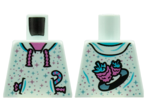 Torso Hoodie, Dark Pink Neck and Strings, Metallic Pink and Blue Stars, Candy, Pineapples and Record Back Pattern