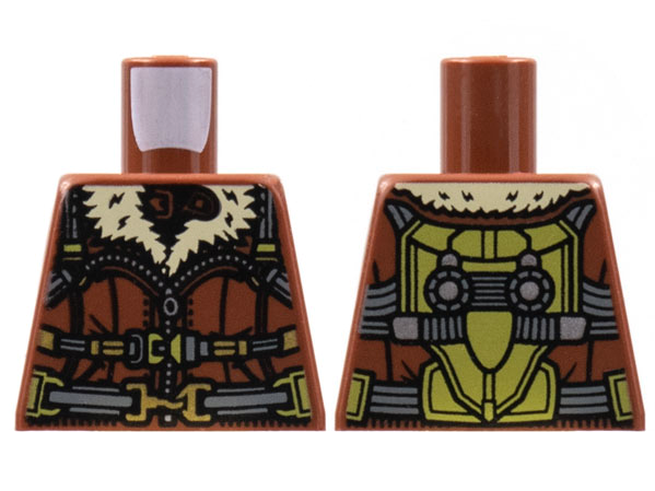 Torso Bomber Jacket, Tan Fur Collar, Dark Bluish Gray Straps with Gold Clasps Pattern