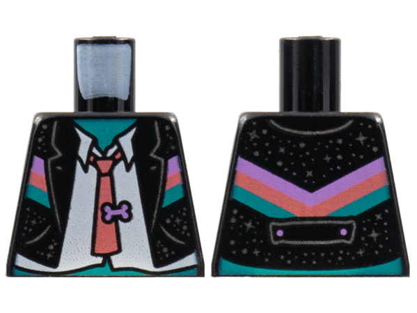 Torso Jacket with Silver Stars, Loose Collar, Coral Tie, Untucked Shirt, Medium Lavender Bone Tie Tack Pattern