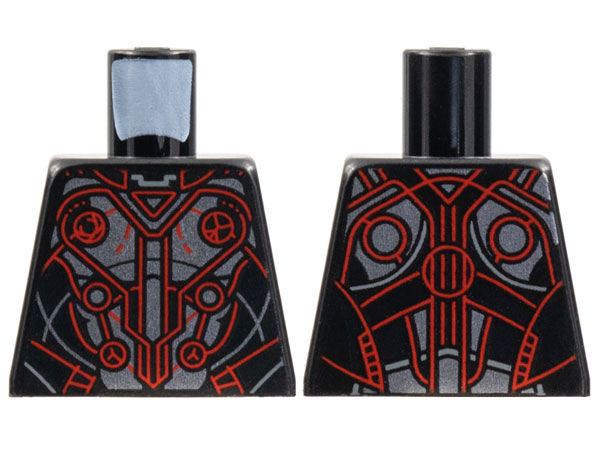 Torso Armor, Red Circles and Circuitry over Silver Breastplate Pattern