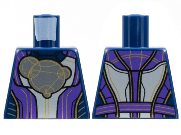 Torso Armor, White Center Panel, Dark Bluish Gray Circles, Gold Piping, Dark Purple Trim Pattern