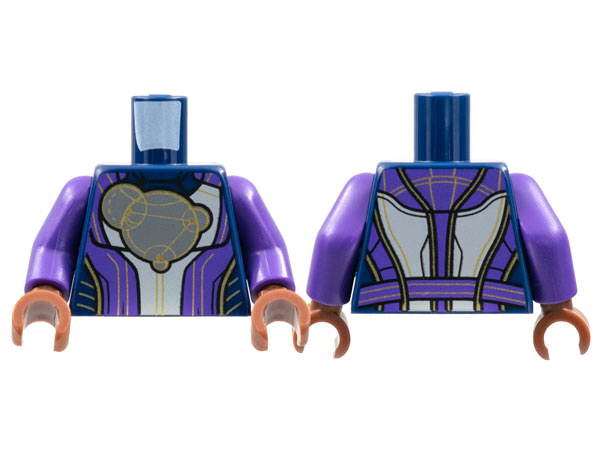 Torso Armor, White Center Panel, Dark Bluish Gray Circles, Gold Piping, Dark Purple Trim Pattern / Dark Purple Arms / Reddish Brown Hands