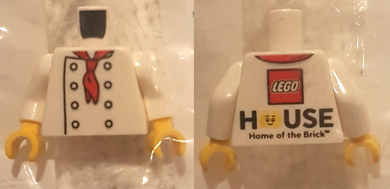 Torso Chef with 8 Buttons, Long Red Neckerchief, No Wrinkles Front, LEGO House Home of the Brick Back Pattern / White Arms / Yellow Hands