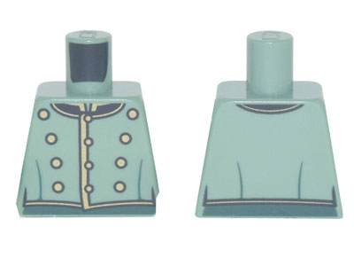 Torso Jacket Formal with Gold and Black Trim and Collar, 12 Buttons, Dark Green Pants Pattern