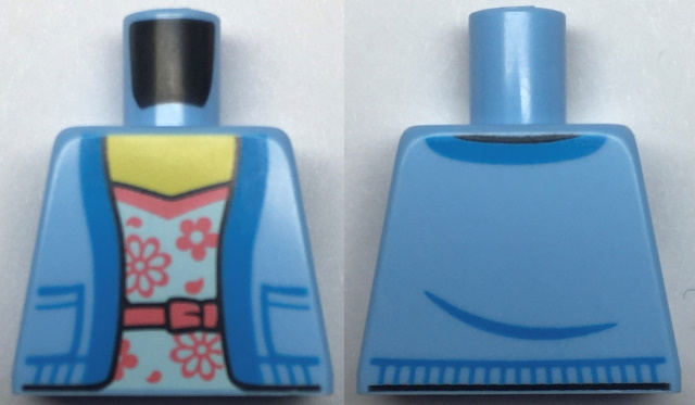 Torso Female Jacket Open with Pockets over White and Coral Shirt with Belt and Flowers Pattern