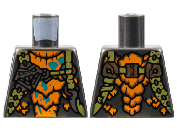 Torso Orange Breastplate, Olive Green Straps, Silver Snake Head and Tooth, Dark Turquoise Spots Pattern