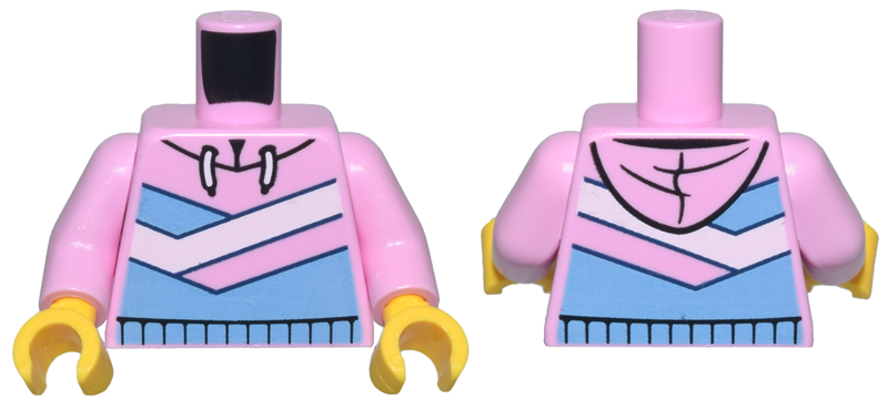 Torso Hoodie with Medium Blue and White Diagonal Stripes Pattern / Bright Pink Arms / Yellow Hands