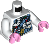 Torso Chef Jacket with Medium Blue Utility Belts, Chili Peppers, Garlic, Salt and Pepper, Gold Pig Buckle Pattern / White Arms / Bright Pink Hands