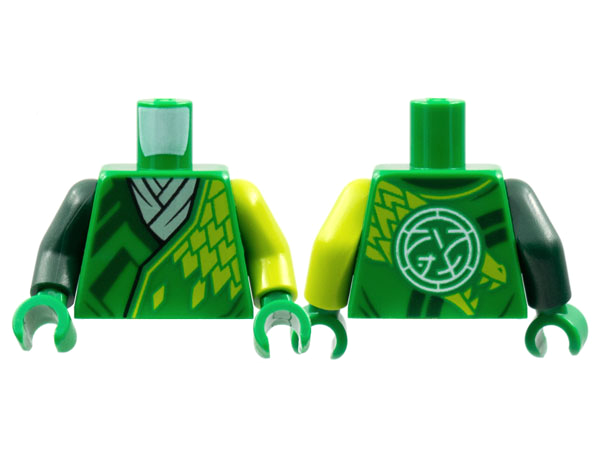 Torso Tunic White Scarf, Dark Green Trim, Lime Dragon Scales, Core Logo on Back Pattern / Lime Arm Left / Dark Green Arm Right / Green Hands