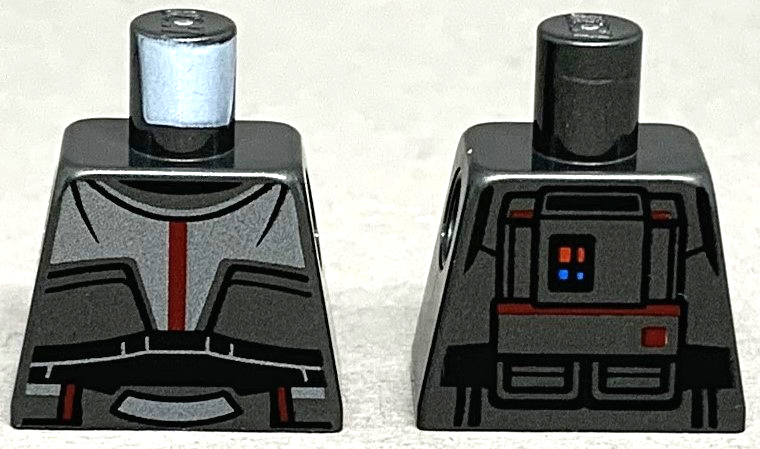 Torso SW Silver Armor Plate with Dark Red Stripe, Black Midsection, Detailed Backpack with Red and Blue Lights Pattern