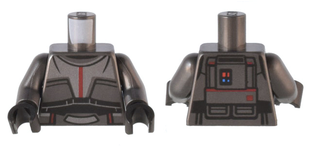 Torso SW Silver Armor Plate with Dark Red Stripe, Black Midsection, Detailed Backpack with Red and Blue Lights Pattern / Pearl Dark Gray Arms / Black Hands