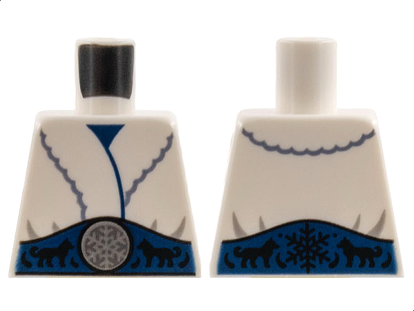 Torso Fur Coat, Dark Blue Sash, Silver Snowflake, Black Dogs Pattern