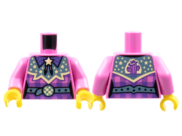 Torso Female Western, Bright Light Yellow Star Bolo, Metallic Light Blue Shoulders and Belt, Dark Purple Trim Pattern / Dark Pink Arms / Yellow Hands