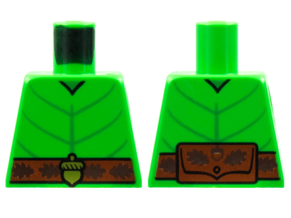 Torso Leaf Costume, Green Veins, Reddish Brown Belt, Gold Acorn Buckle Pattern