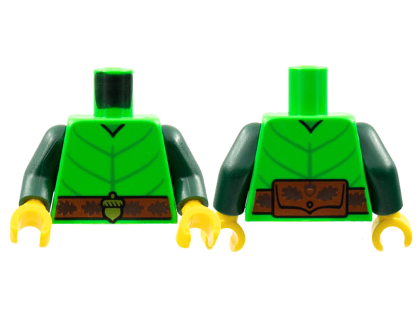 Torso Leaf Costume, Green Veins, Reddish Brown Belt, Gold Acorn Buckle Pattern / Dark Green Arms / Yellow Hands