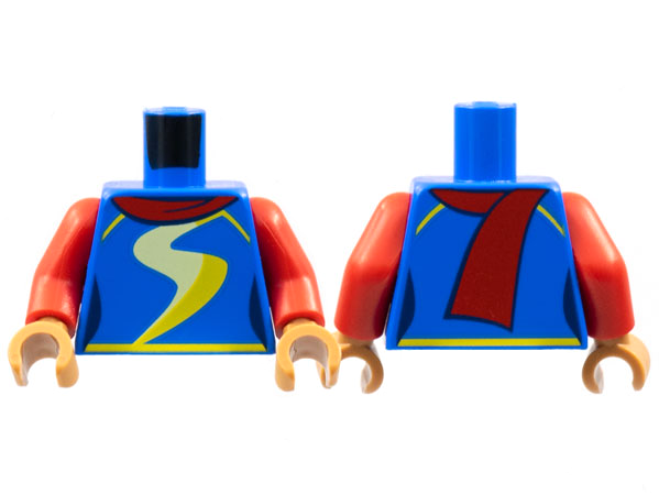 Torso Female Red Scarf, Yellow and Bright Light Yellow 'S' Swish Pattern / Red Arms / Medium Nougat Hands