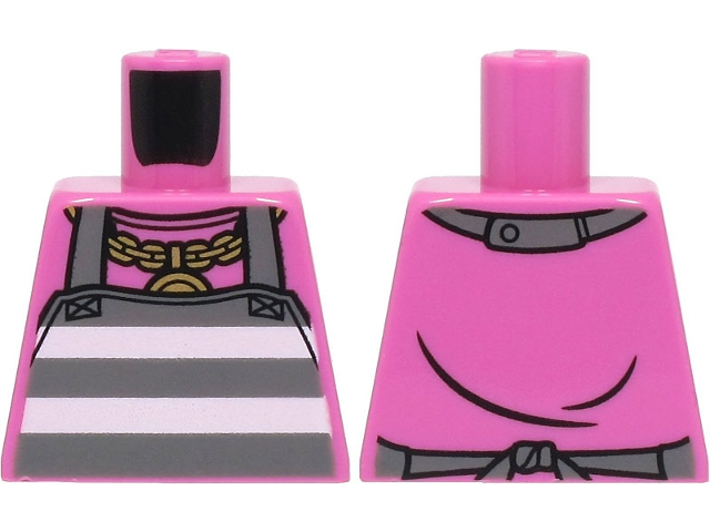 Torso Shirt and Dark Bluish Gray Apron with White Prison Stripes, Gold Necklace with Medallion Pattern