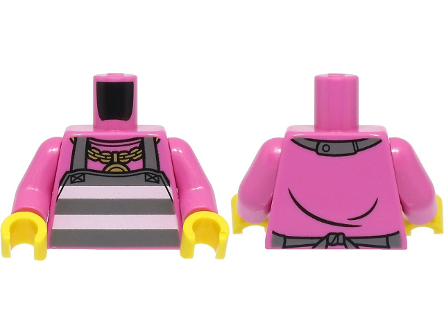 Torso Shirt and Dark Bluish Gray Apron with White Prison Stripes, Gold Necklace with Medallion Pattern / Dark Pink Arms / Yellow Hands