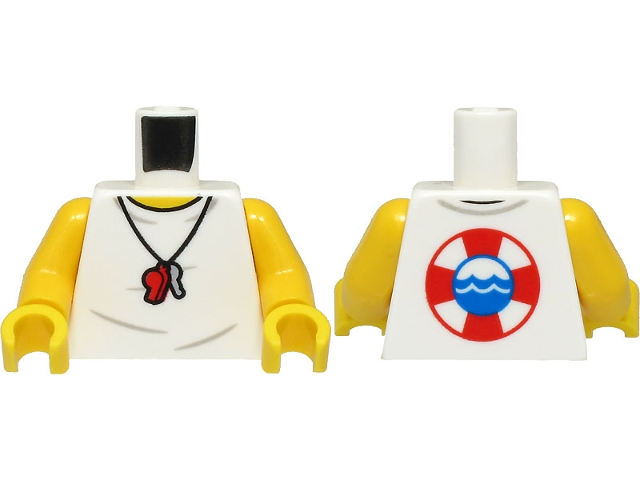 Torso Shirt with Necklace with Red Whistle and Silver Key, Life Preserver on Back Pattern / Yellow Arms / Yellow Hands