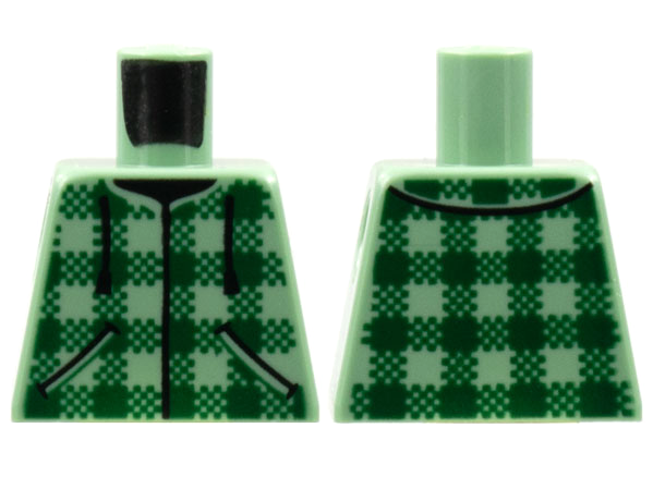 Torso Baja Shirt, Dark Green Plaid, Black Drawstrings Pattern