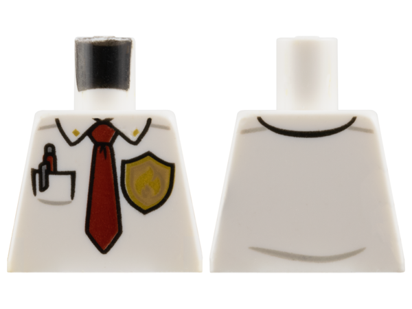 Torso Fire Chief Shirt with Dark Red Tie, Pocket with Dark Red Pen, and Fire Logo Badge Pattern