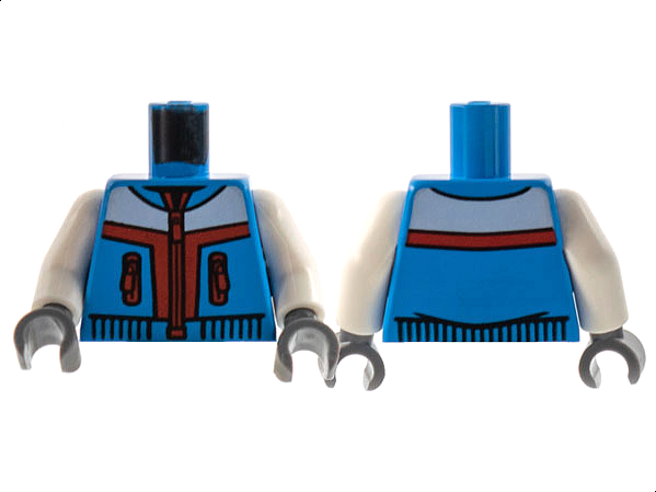 Torso Jacket with Red Zippers and Stripes, White Panel Pattern / White Arms / Dark Bluish Gray Hands