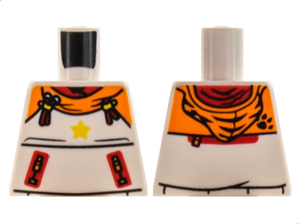 Torso Hoodie, Orange Shoulders and Hood, Yellow Star, Red Tassels Pattern