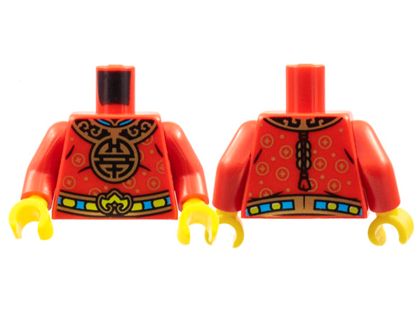 Torso Large Gold Mantle with Chinese Circle, Belt with Yellow and Medium Blue Trim Pattern / Red Arms / Yellow Hands