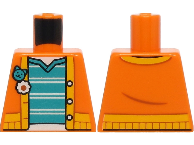 Torso Jacket with Bright Light Orange Trim over Dark Turquoise Shirt with White Stripes Pattern