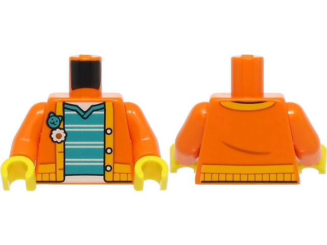 Torso Jacket with Bright Light Orange Trim over Dark Turquoise Shirt with White Stripes Pattern / Orange Arms / Yellow Hands