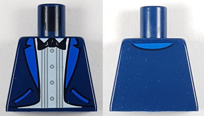 Torso Tuxedo Jacket with Blue Lapels and Pockets, White Shirt, Black Bow Tie Pattern (BAM)