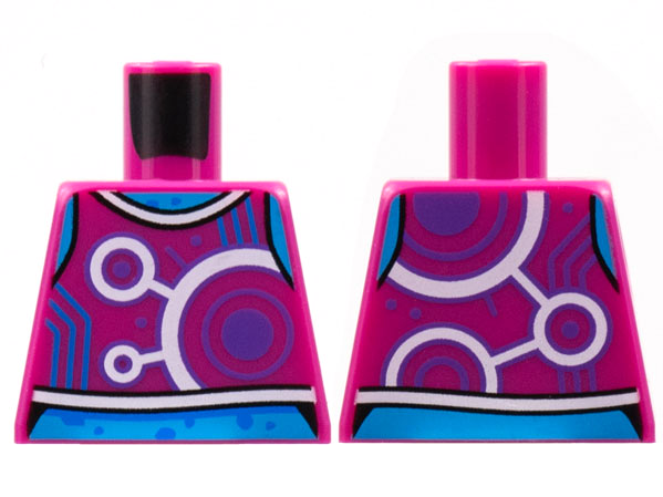 Torso Tank Top, Dark Azure Neck and Midriff, White and Dark Purple Circles Pattern