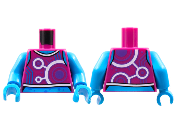 Torso Tank Top, Dark Azure Neck and Midriff, White and Dark Purple Circles Pattern / Dark Azure Arms / Dark Azure Hands