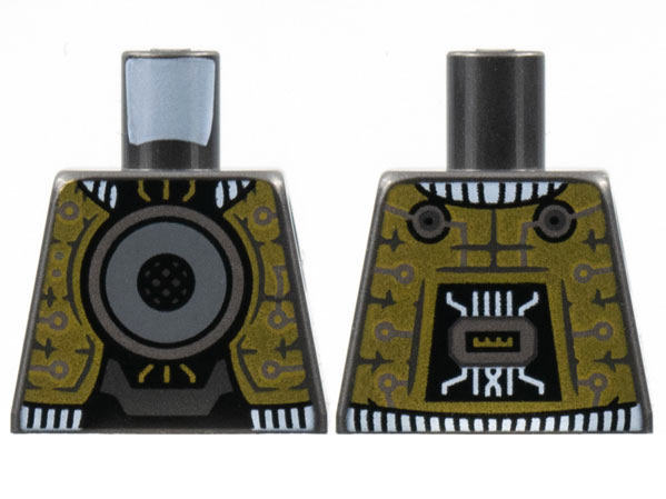 Torso Gold Vest, Silver Circuitry, Large Dark Bluish Gray Speaker Dome Pattern