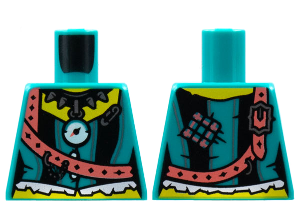 Torso Female Bodice, Silver Spike Necklace, Coral Shoulder Belt, Black Stripes Pattern