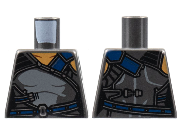 Torso Female Armor, Medium Nougat Neck, Dark Blue Shoulder Strap and Belt, Light Bluish Gray Center Panel Pattern