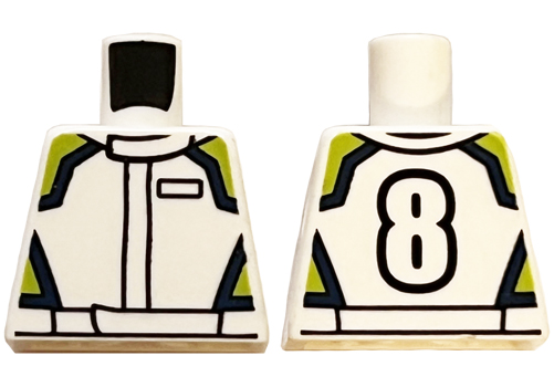 Torso Racing Jacket with Lime and Dark Blue Highlights, Number 8 on Back Pattern