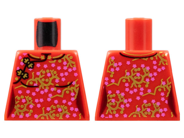 Torso Female Oriental Dress with Dark Pink Flowers on Gold Branches Pattern (BAM)