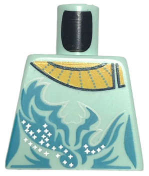 Torso Female Ice Skating Costume with Strap, Transparent Collar, Metallic Light Blue Decorations and Silver Sparkles, Yellow Neck Pattern (BAM)