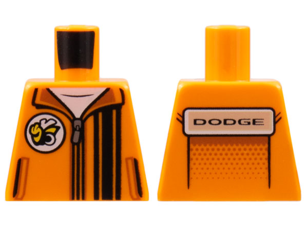 Torso Jacket over White Shirt, Super Bee Logo, Zipper, Black Stripes, 'DODGE' on Back Pattern