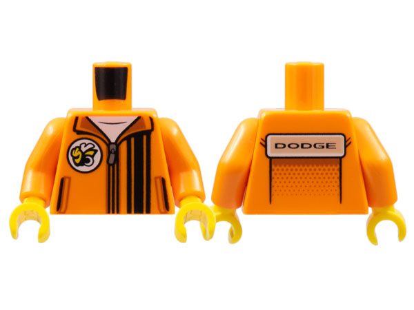 Torso Jacket over White Shirt, Super Bee Logo, Zipper, Black Stripes, 'DODGE' on Back Pattern / Orange Arms / Yellow Hands