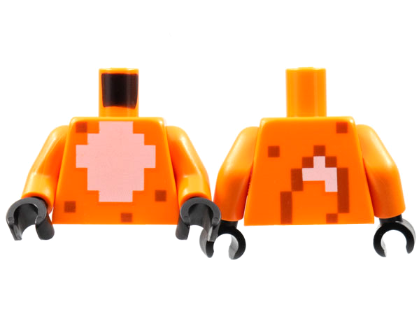 Torso Minecraft Skin with Pixelated White Fur Chest, Fox Tail on Back Pattern / Orange Arms / Black Hands