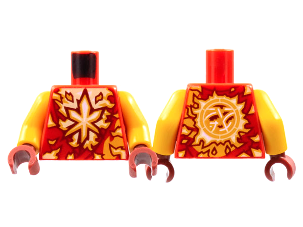 Torso Tunic, White and Bright Light Orange Energy, Ninjago Logogram Letter K Pattern / Bright Light Orange Arms / Dark Red Hands