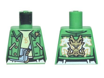 Torso Jacket with Bright Light Blue Purse, Gold 'D' Necklace, Dragon Head, and 2 White Horses Pattern