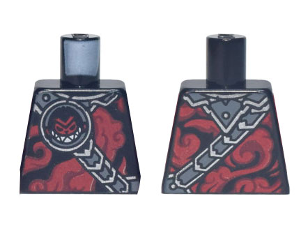 Torso Red Smoke, Black and Silver Collar and Strap, Black and Red Monkey Head with White Pointed Teeth Pattern