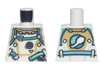 Torso Spacesuit Dark Turquoise Straps and Belt, Planet with White Cloud Symbol Pattern