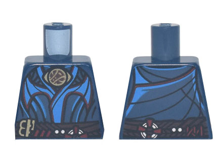 Torso Robe with Dark Azure and Red Trim, Gold Eye-shaped Brooch, Dark Brown Belt, Sling Ring Pattern