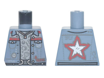 Torso Jacket with Pockets, Red Trim and Star over Light Bluish Gray Shirt, Belt with Silver Buckles Pattern