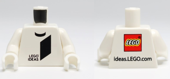 Torso with LEGO IDEAS Logo on Front and LEGO Logo and 'ideas.LEGO.com' on Back Pattern / White Arms / White Hands