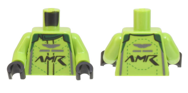 Torso Racing  Suit with 'AMR' Aston Martin Logo, Dark Green Collar Pattern / Lime Arms / Black Hands